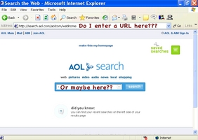 Screenshot showing the AOL user's dilema of where to enter a URL